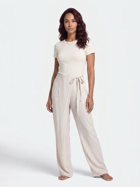James Perse Standart Linen Asymmetrical Wrap Pants Ivory White Size 28